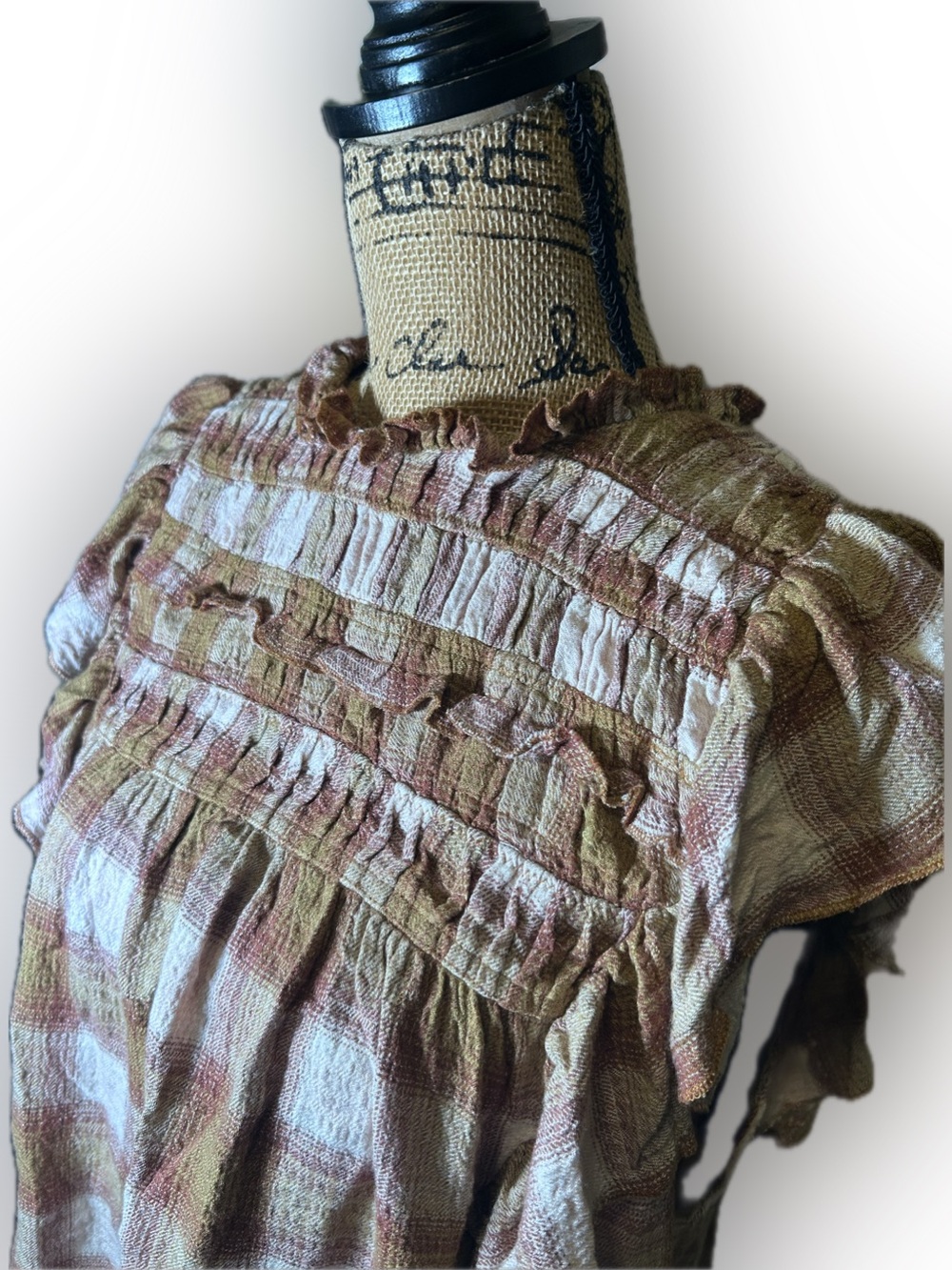 Free People Not Your Average Girl Plaid Ruffle Smocked Flutter Sleeve Blouse M - Picture 7 of 16